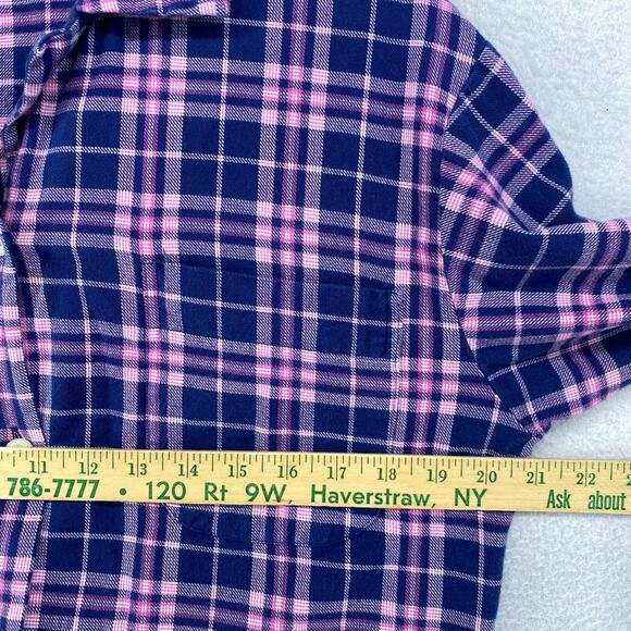 BONSOIR Pajama Set Womens M Flannel Brushed Cotton Plaid Shirt Pants Purple - Picture 10 of 14
